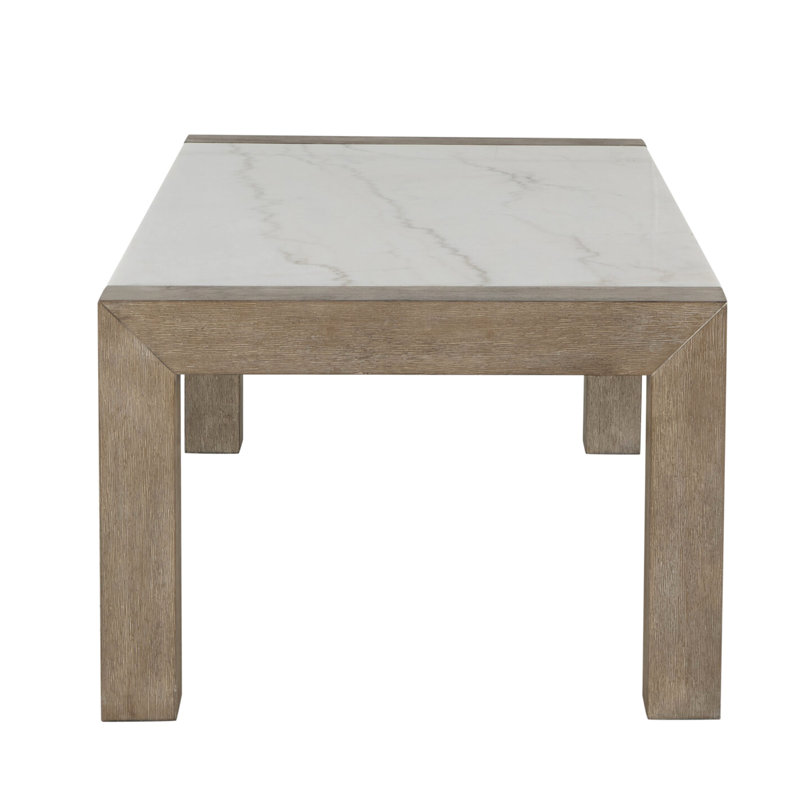 Table basse rectangulaire en marbre beige avec rubans à quatre pieds, matériau en bois d'hévéa brun, bois massif et intérieur, décor moderne pour espace de vie principal, 50,43 po de profondeur, 25,67 po de largeur, 17,87 po de hauteur, 84,4 lb
