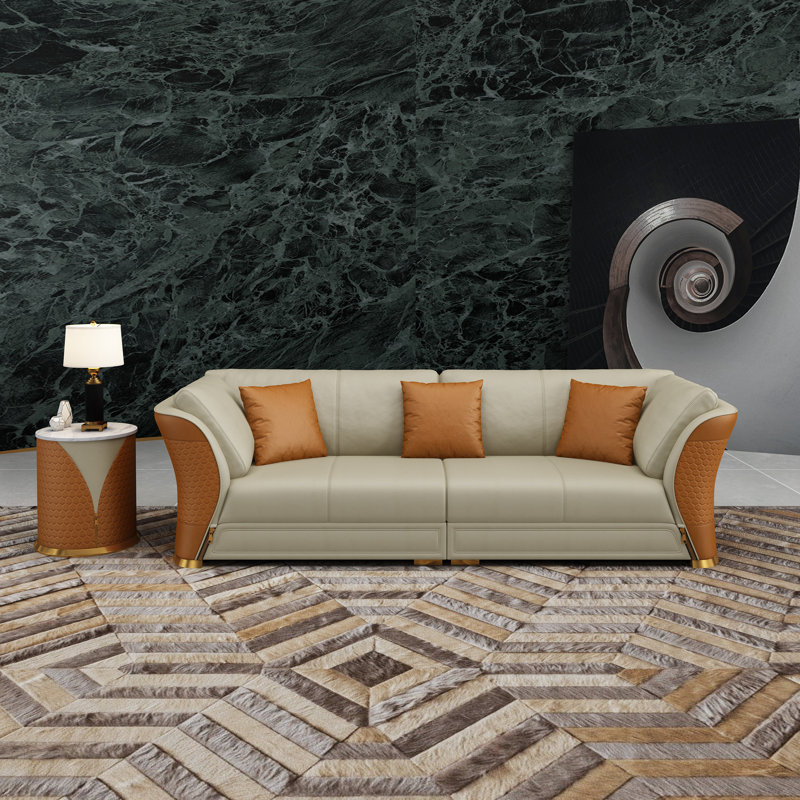 Canapé Ellenton, Sable beige / cuir cognac assorti