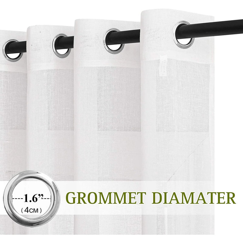 Flax Linen Curtains Semi-Sheer Solid Classic Grommet Privacy Drapes for Living Room & Bedroom, 2 Panels, 52" W x 84" L, White