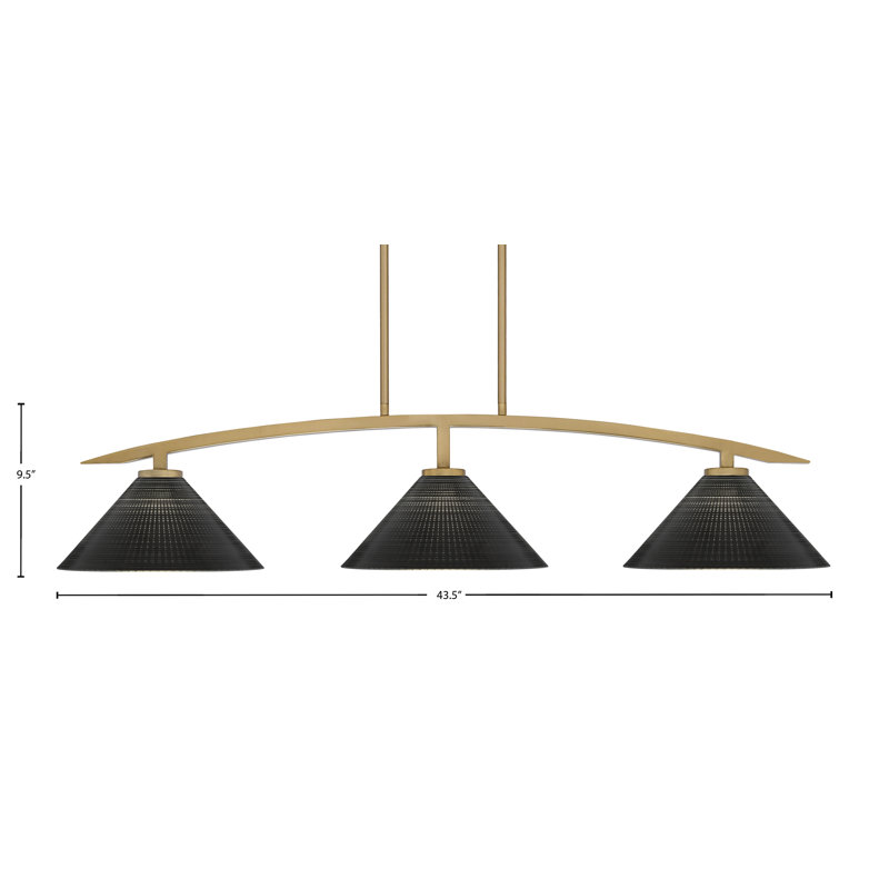 Kurve 3 Light With Matrix Glass, New Age Brass, Black, 9.5" H x 43.5" W x 12" D