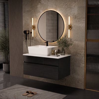 Petit meuble-lavabo flottant simple 31,5 pouces avec lavabo