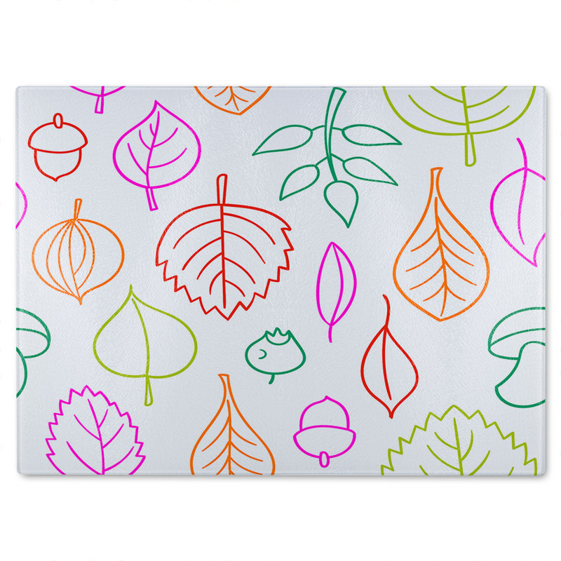 Leaves Illustration Glass Chopping Board, 40cm L x 28cm W