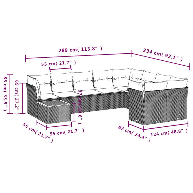 Ensemble de canapé de jardin Vidaxl noir, crème