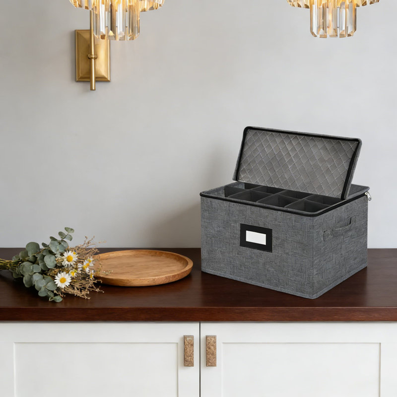 Boîte de rangement rigide pour verres à pied avec séparateurs - La boîte de verrerie empilable peut contenir 12 verres à vin, compartiments rembourrés, poignées et porte-étiquette pour le déplacement et l'organisation
