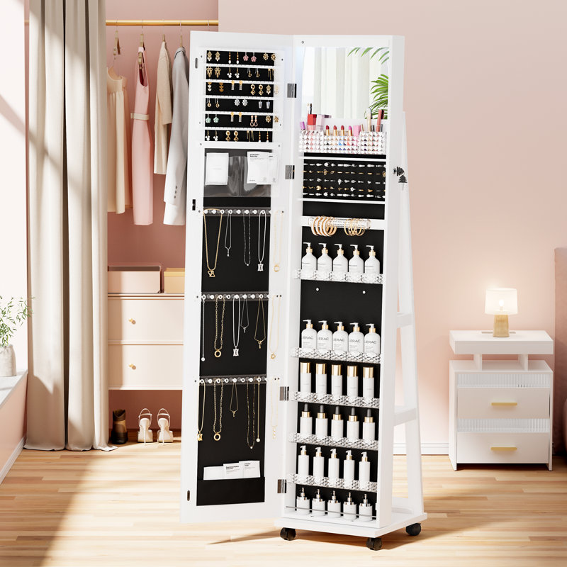 Armoire pour bijoux avec miroir de 15,03 po de largeur Epine, Blanc