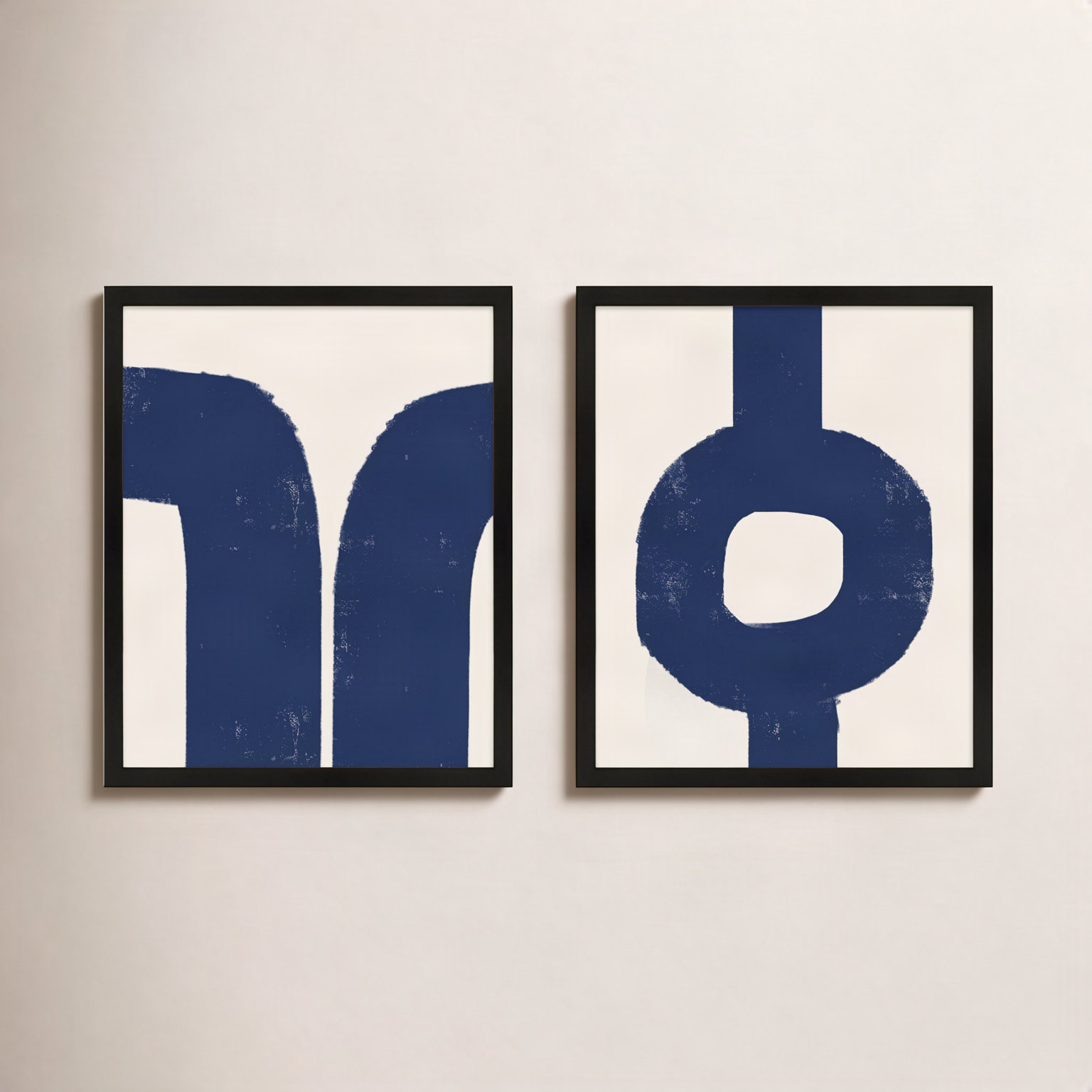 Zidane "Abstract in Blue and White" 2-Piece Set, Black Paper, 30" H x 24" W