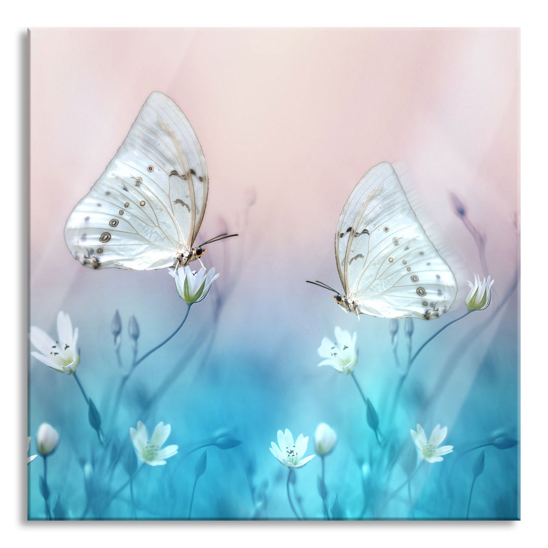 Ungerahmter Grafikdruck auf Glas "Butterflies on Small Flowers"