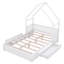 Grand lit plateforme en bois avec garde-corps et 2 tiroirs, blanc-248420701