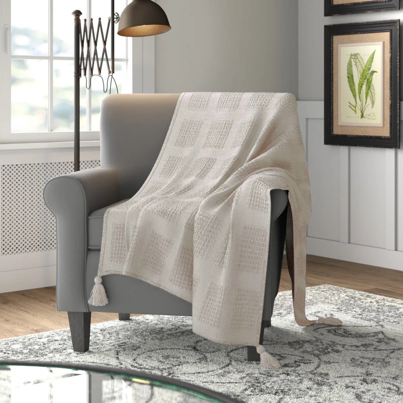  Jeté en coton Waffle Weave, Crème, crème