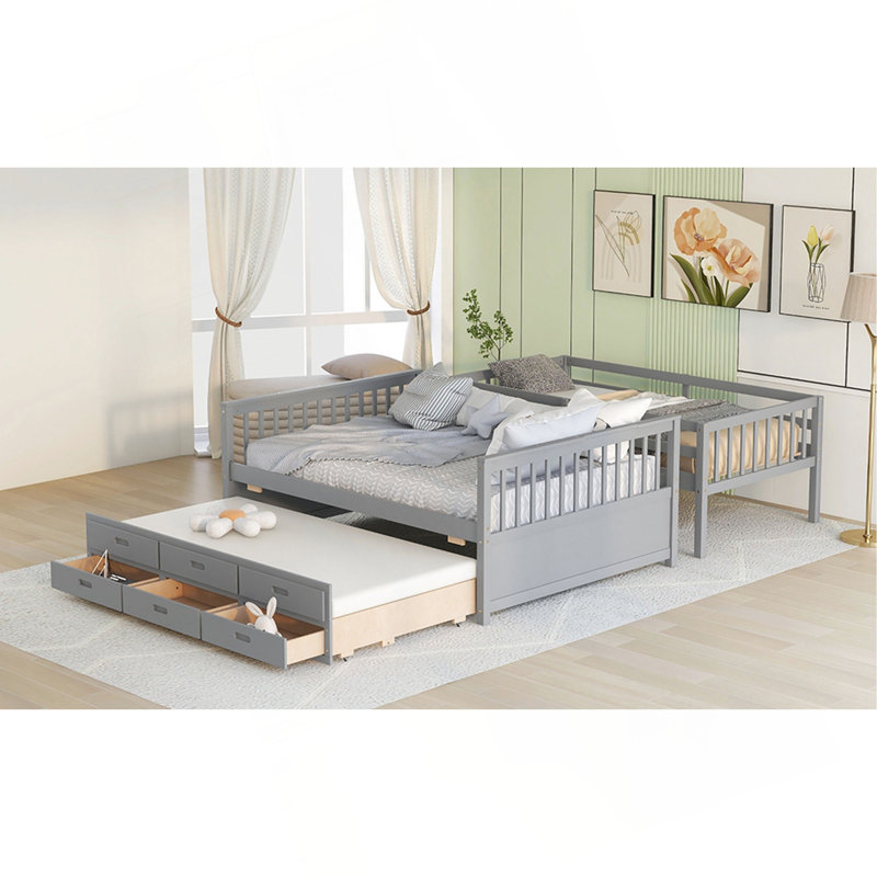 Lit simple superposé simple avec lit gigogne simple, lit superposé séparable avec tiroirs pour la chambre à coucher, Gris