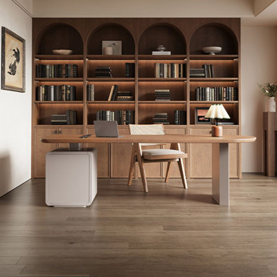 Nut-brown Half-circle Solid Wood Executive Desk with drawers desk