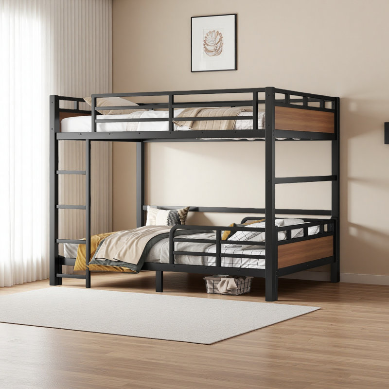 Metal Bunk Bed/Metal Loft Bed,Separable Bunk Beds,With Raised Security Fence, Full over Full, Walnut