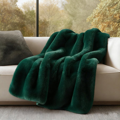 All-Season Faux Fabbit Fur Double-Sided Flannel Throw Blanket, Ultra Soft Warm For Daily Use,50''x60''.