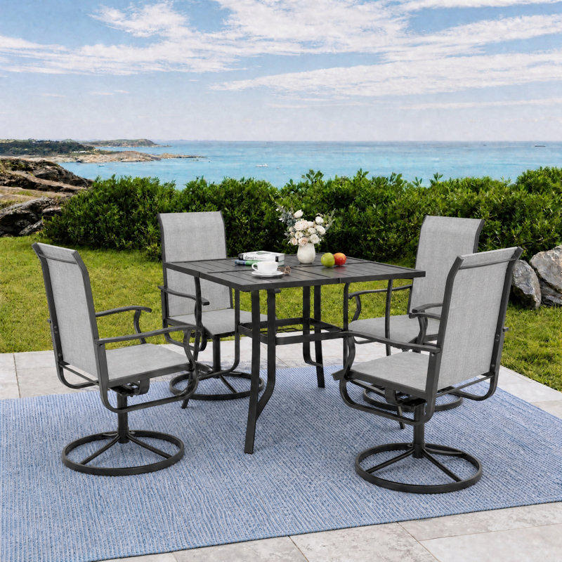 Ensemble de salle à manger 5 pièces imperméable pour terrasse - table rectangulaire d'extérieur et 4 chaises pivotantes rembourrées