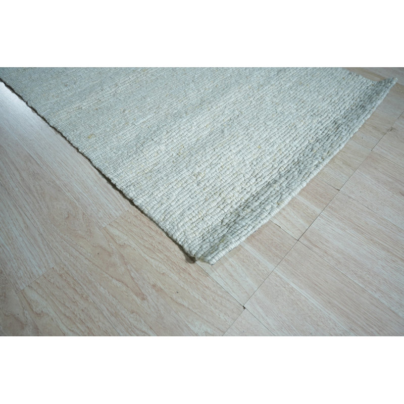 Ivory Hand-Knotted Wool Subtle Striations Geometric Modern Contemporary Carpet Rug, 4' x 6'