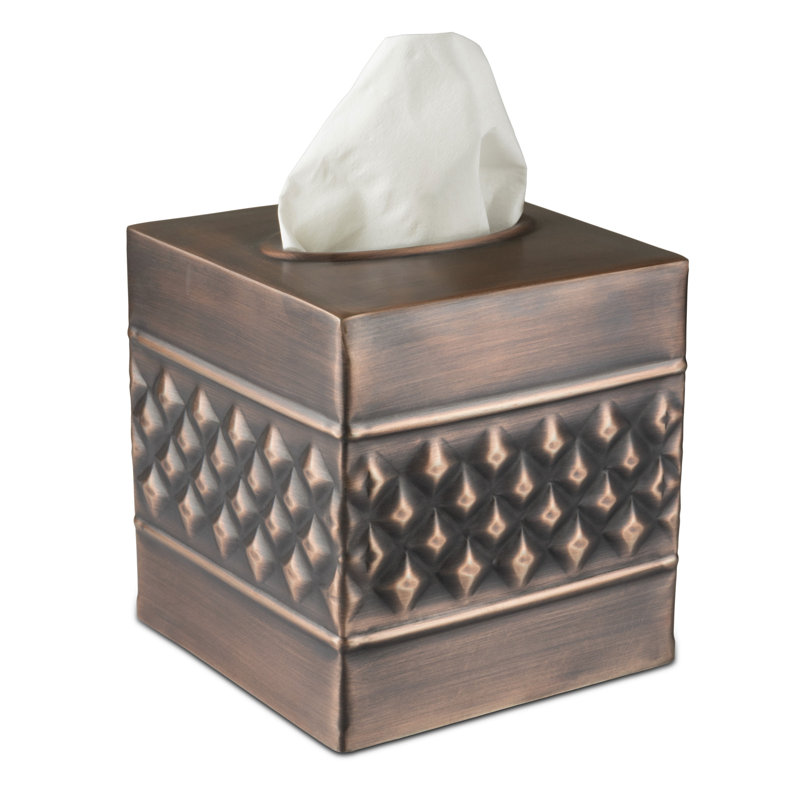 Geometric Embossed Metal Tissue Box Cover, Copper