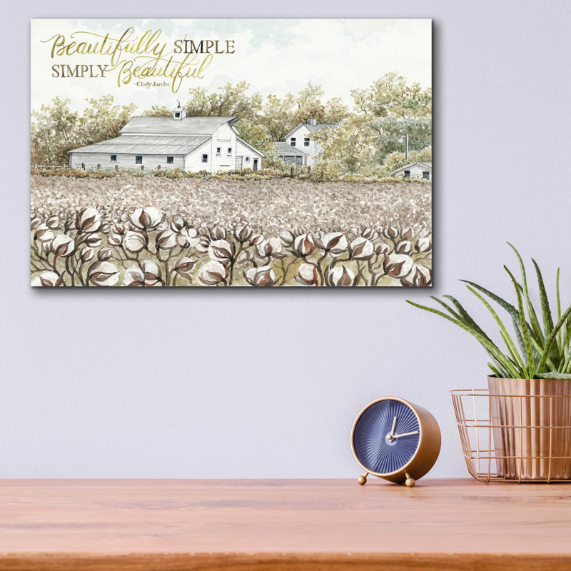 «Beautifully Simple Cotton Farm» par Cindy Jacobs, art mural en verre acrylique, H 12 po x l 16 po x P 0,13 po