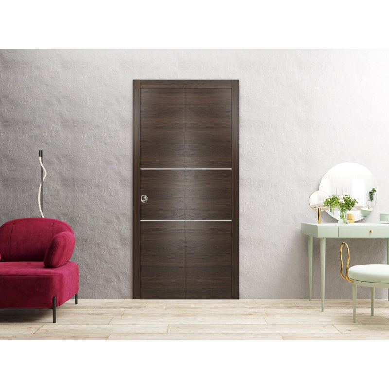 Porte pliante à panneaux en bois, Frêne chocolat, 72 po x 80 po