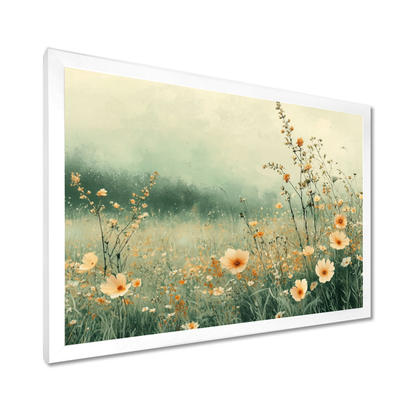 Jabbaar Orange Country Wildflowers Dream - Art mural fleurs sauvages, H 24 po x l 32 po, Blanc