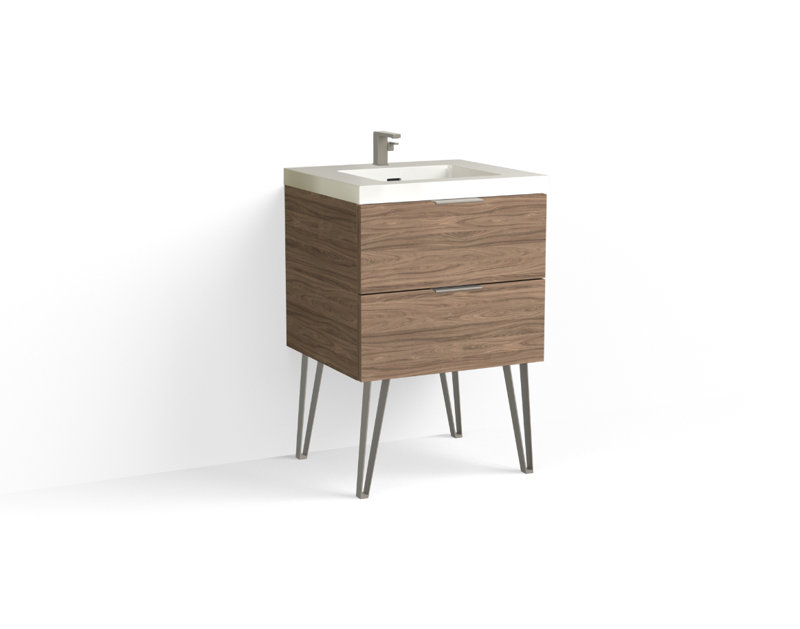 Avila 24" W Freestanding Single Bathroom Vanity with Dawson Leg, Gloss White/Single, Nocino, Matte Black