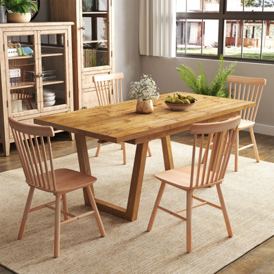 Ensemble de table de salle à manger en bois massif, table de salle à manger extensible Farmhouse et chaise Windsor pour salle à manger / cuisine