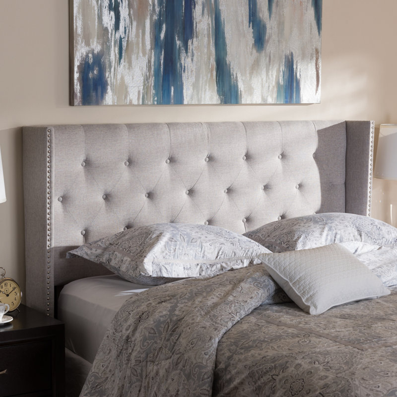 Andia Upholstered Button Tufted Headboard in Greyish Beige Finish, 50.68'' H X 81.61'' W X 3.92'' D