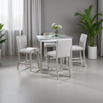 Ensemble de table de cuisine à hauteur de comptoir 5 pièces, ensemble de table de cuisine en bois avec table carrée et 4 chaises rembourrées
