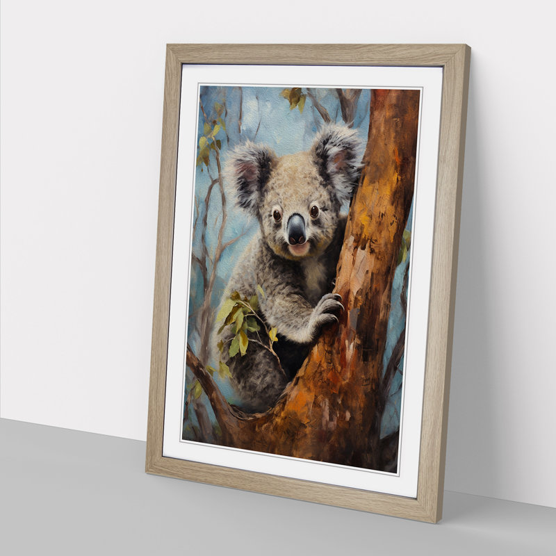 Koala Bear Romanticism - Single Picture Frame Print on Wood, Oak Framed, 64cm H x 46cm W