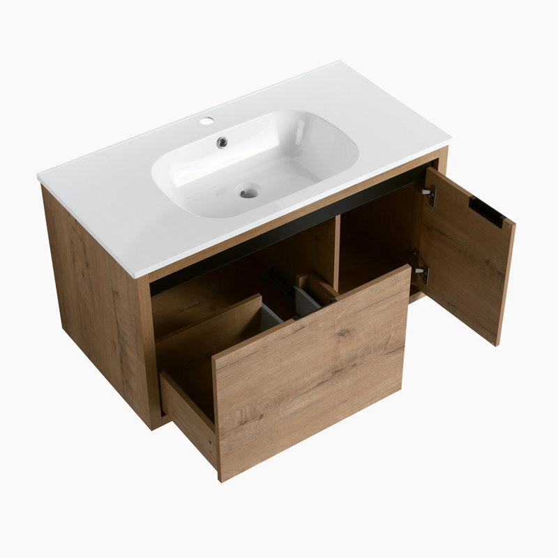 Ensemble de meuble-lavabo mural simple 35,6 po avec plateau en céramique Enslie