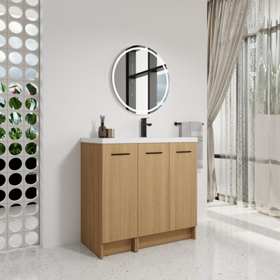 Meuble-lavabo 36 po avec lavabo en résine et armoire modulaire à trois portes (deux portes + une porte)