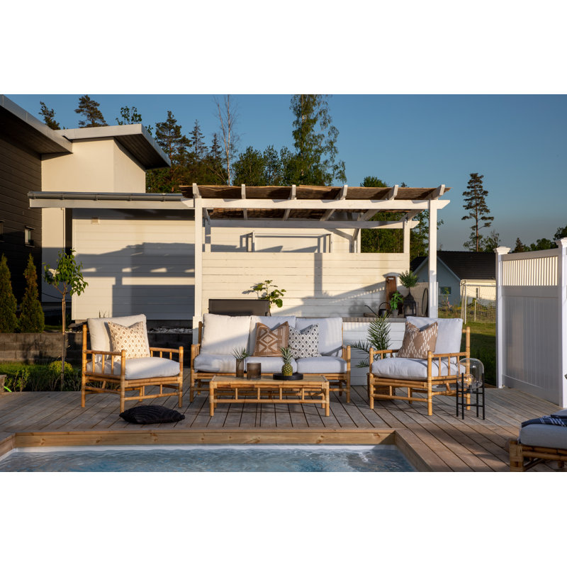 Hakan 180cm Wide Wicker Patio Sofa with Cushions