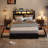 Bed Frame With 2-Tier Storage Headboard, Metal Platform Bed Frame With 4 Storage Drawers, Built In Charging Station And LED, Metal Support/No Box Spring Needed, Vintage Brown-41797379-41797378