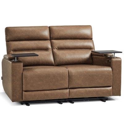 63" Wide Wall Hugger Power Reclining Loveseat with USB & Type C for Small Spaces, RV Loveseat Sofa with 360° Swivel Tray Table
