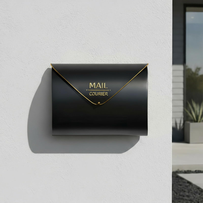 Black Wall Mount Mailbox For Outside, Waterproof Metal Mailboxes With Rust-Proof Galvanized Steel, Large Capacity Envelope Mailbox For House, 12.99 X 10.35 X 5 Inch