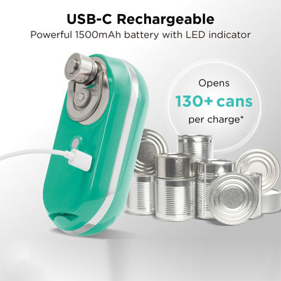 Rechargeable Electric Can Opener: Compact Design, USB-C Charging, Hands-Free, Auto Shut-Off, Smooth Edge Cutting - Perfect For Seniors, Home, And Travel (Teal)