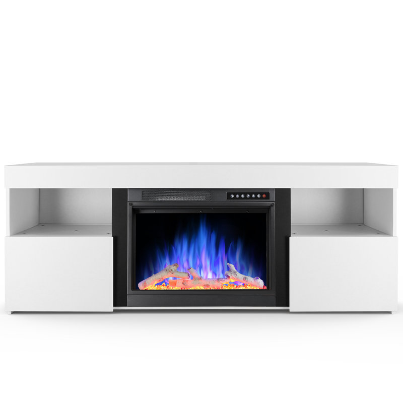 Meuble télé 60 po avec foyer électrique, télécommande et minuterie , Blanc