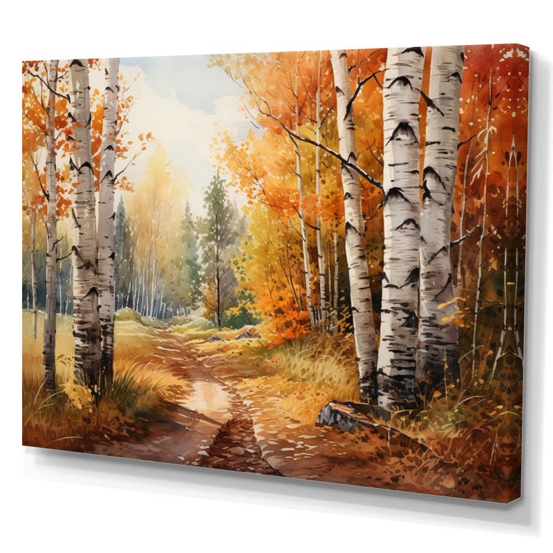 Birch Woods Gilded Pathway III sur toile, H 24 po x l 32 po x P 1 po, Toile tendue