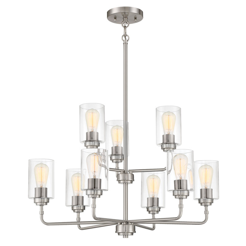 Lustre traditionnel 9 lumières à abat-jour Lariesha, Nickel brossé