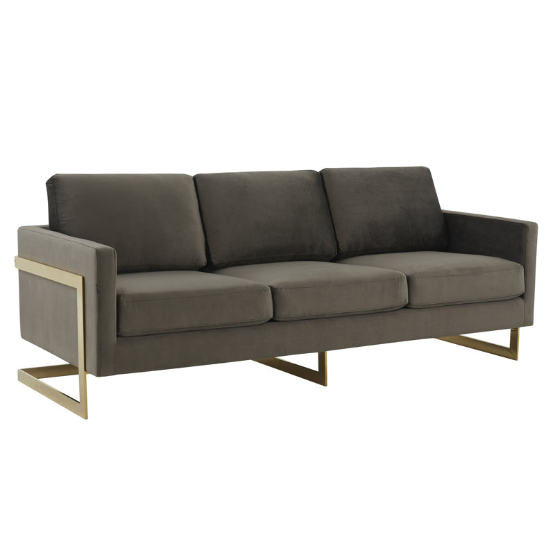 Canapé confortable en velours 3 places avec base en acier inoxydable Bellago, Gris foncé