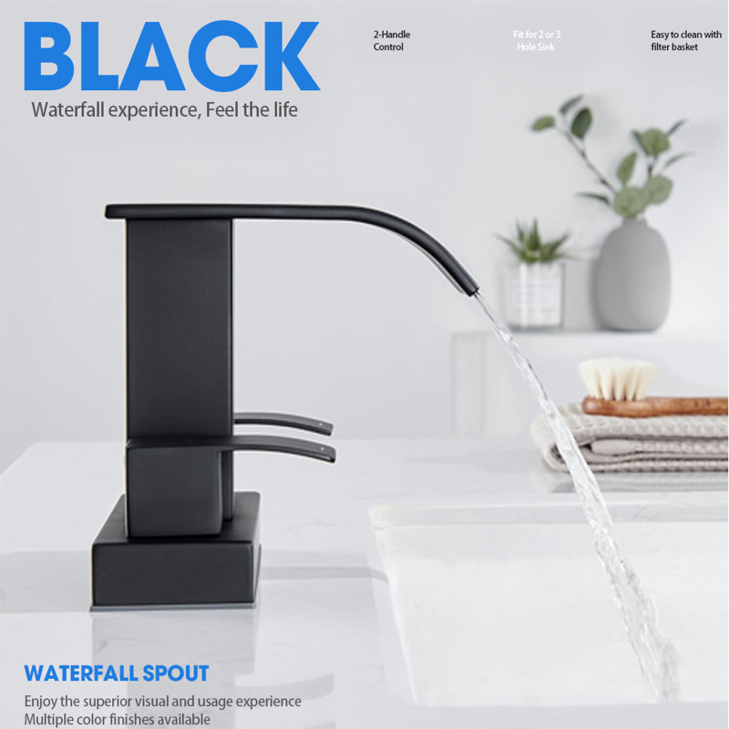 Centerset Faucet 2-handle Bathroom Faucet With Drain Assembly, Noir mat