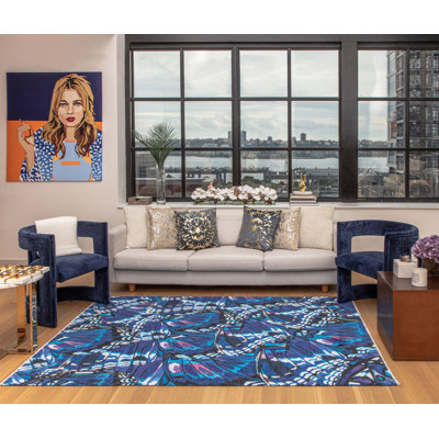 Maisie Abstract Morpho Blue Area Rug