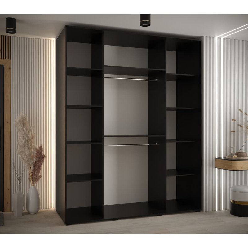 Aykan 3 Door Manufactured Wood Wardrobe, Black