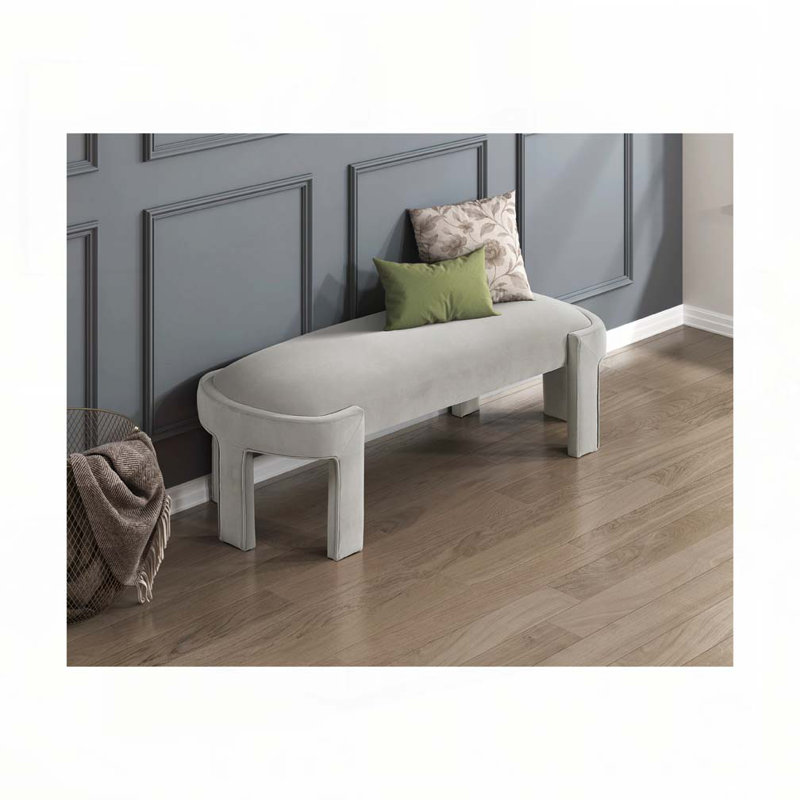 Banc rembourré en velours, Taupe