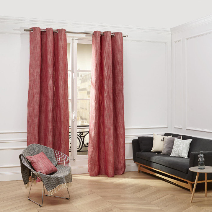 Harmony Semi Sheer Single Curtain Panel, Bright Red