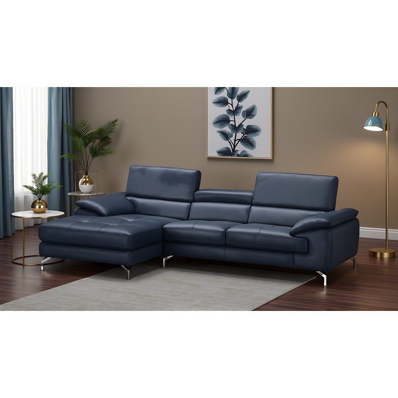 Canapé modulaire rembourré 2 pièces Marielys, Cuir bleu