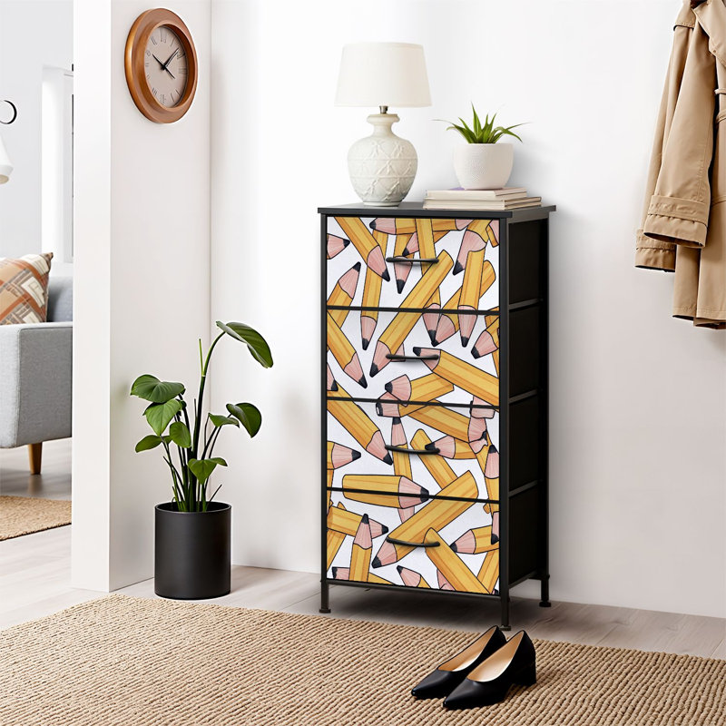 4 Drawer Dresser for Bedroom, Narrow Chest of Drawers, Wooden Top and Study Iron Frame 18"x37.5"-(WxH)