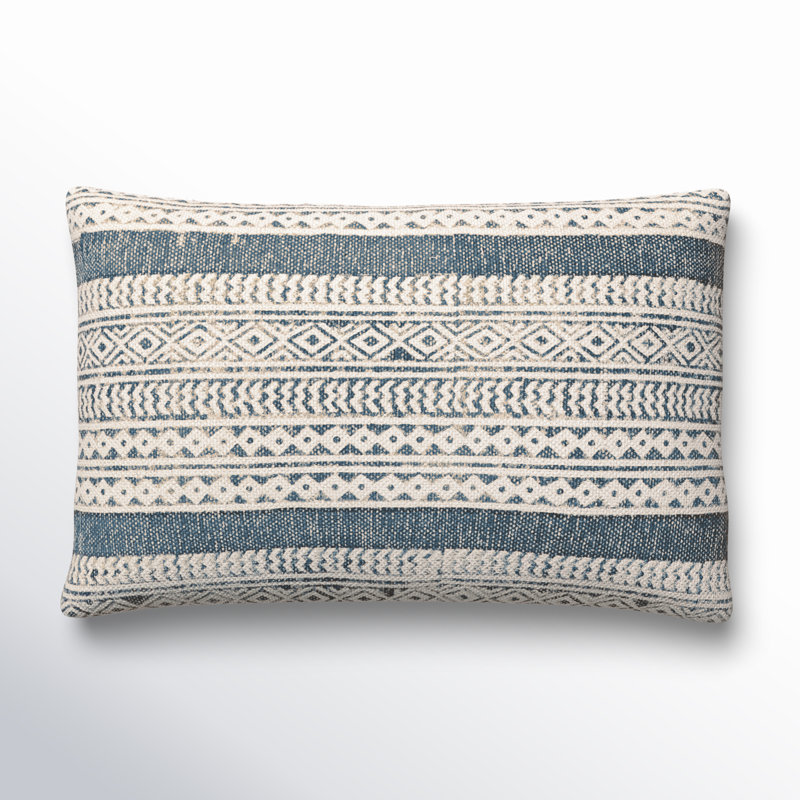 Oreiller carré en coton Zetta, 18 po x 18 po, Inférieur, Beige / denim