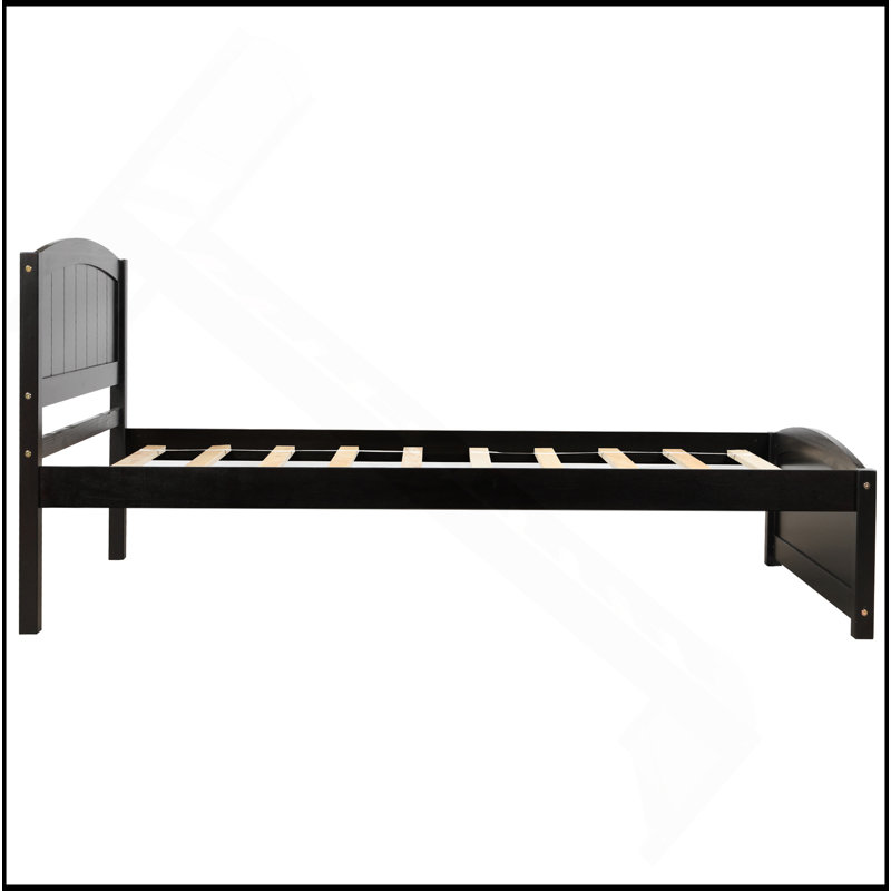 Lit plateforme en bois avec tête de lit, pied de lit et lattes en bois, Espresso