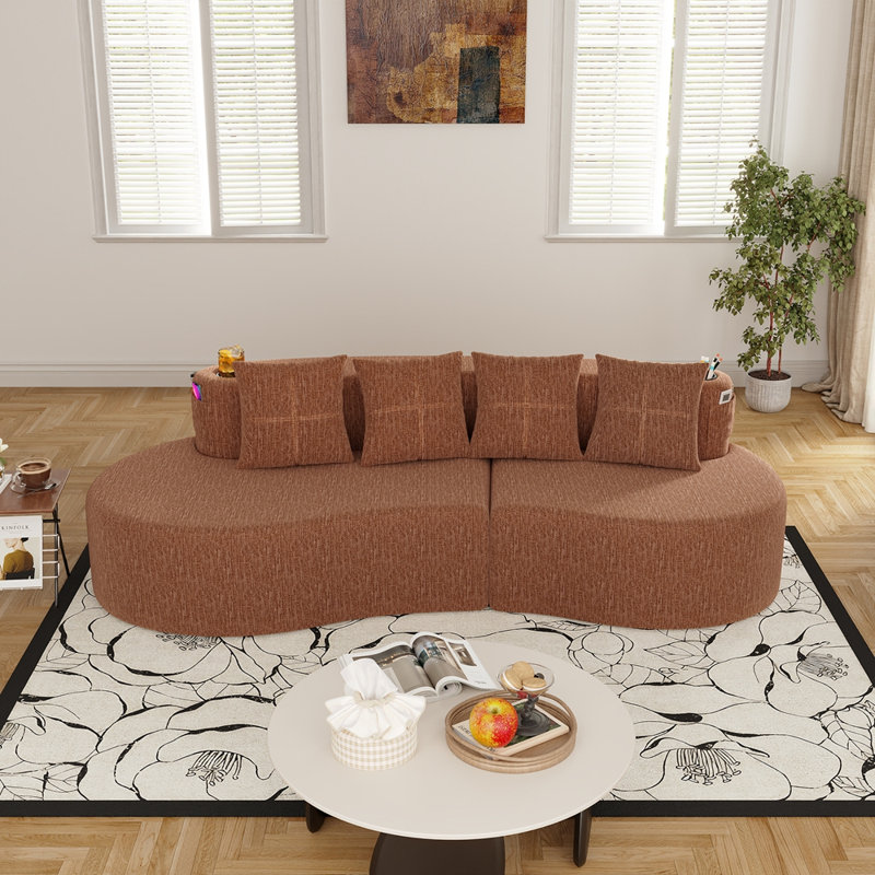 Canapé modulaire incurvé moderne 3 places, Chenille verte