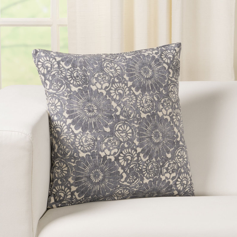 Hansah Pillow, Ink Floral, Square 18", Polyester